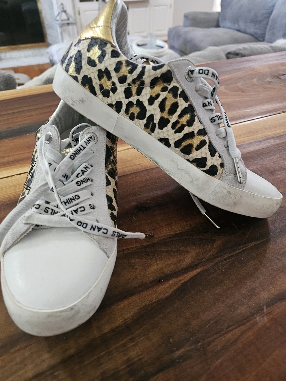 Zadig & Voltaire White, Gold & Silver Leopard Accent Sneakers